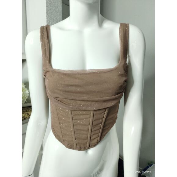 Y2K Windsor Women's Small Mesh Corset Bustier Crop Whimsical Shimmer Top Party - Picture 4 of 12